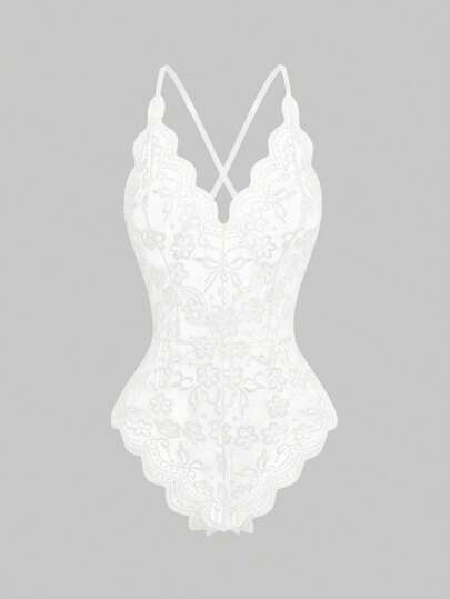 Kawaii Body romantico di San Valentino, sexy, in pizzo, con scollo a V, volant e spalline regolabili