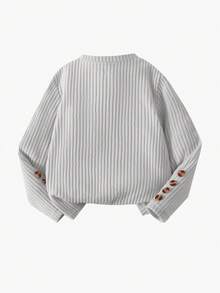 Elladie kids 2pcs/Set Young Girls Pink Textured Long Sleeve T-Shirt And Textured Button Skirt - Grey - View 7