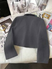 Franclia Áo khoác blazer phong cách tối giản thường ngày và đi làm dành cho nữ - Màu xám đen - Xem 2