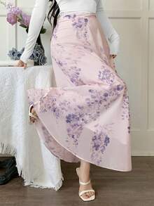 DAZY 女士优雅印花长裙度假装 - 紫色 - 查看 2