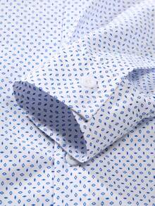Manfinity Mode Kemeja Pria Ukuran Besar Lengan Panjang Bermotif Seluruh Permukaan Kancing Tunggal Kasual untuk Bisnis dan Kerja, Warna Biru Muda Musim Gugur, Motif Grafis Bergaya Klasik untuk Pria - Putih - View 3