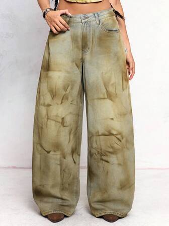 Hippie Vintage Hippy Low Waist Distressed Wide Leg Loose Casual Denim Jeans