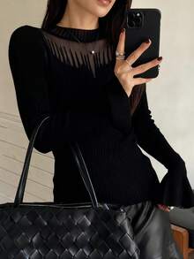 DAZY Suéter Básico de Malha Ajustado e Elegante de Cor Sólida para Mulheres, Outono/Inverno