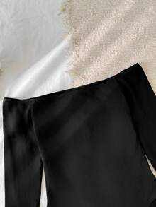 Tseoso 95% 纯棉性感纯色露肩长袖紧身衣，基本款分层单品，全年穿着，适合俱乐部，百搭百搭，秋冬，柔美女孩风格，休闲修身款，非常适合婚礼和秋季衣橱 - 黑色 - 查看 5