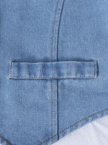 SHEIN Tween Girl Casual Denim Top And Pants Set, Basic V-Neck Sleeveless Top Paired With Loose Straight Leg Jeans, Suitable For Beach, Vacation, Casual Parties And Holidays In Spring, Summer And Autumn, Also Suitable For Outings And Graduation - Medium Wash - View 6