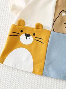 Cozy Pixies Conjunto de 2 peças para bebê menino com estampa de animais de desenho animado, composto por camiseta de manga curta com gola redonda e calça com elástico na cintura. - Caqui - Ver 12