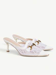 CUCCOO CHICEST 女士时尚优雅派对蕾丝金属装饰高跟鞋 - 白色 - 查看 5
