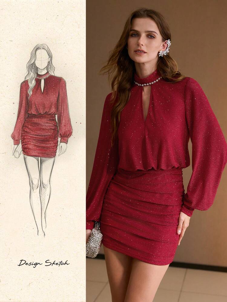 WOMEN'S RUCHED STYLISH SHORT DRESS, AUTUMN/WINTER