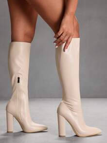 CUCCOO SZL Botas altas hasta la rodilla de tacón grueso para uso casual y de oficina para mujer, otoño/invierno - Albaricoque - Ver 2