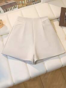 Franclia 通勤时尚百搭 A 字形褶边优雅女士短裤 - 杏色 - 查看 3