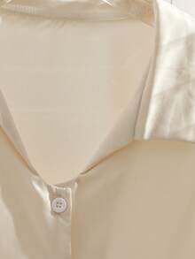 Franclia 女士优雅通勤套装，包括杏色长袖开衫衬衫和高腰休闲长款棕色裤子两件套，春季款 - 棕色 - 查看 5