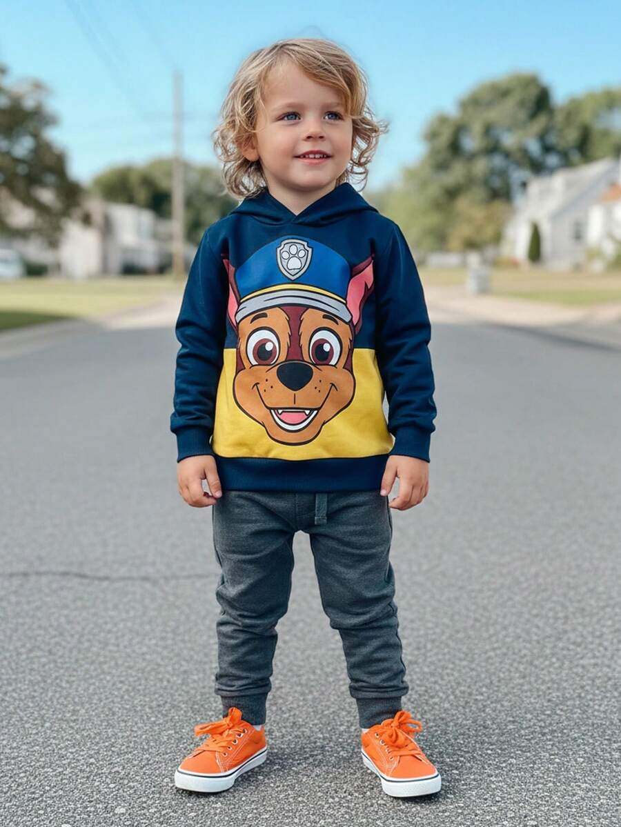 SHEIN | PAW Patrol Young Boy Casual Cartoon Pattern Hooded Loose Knit Outdoor Navy Blue Long Sleeve Sweatshirt Fall Winter