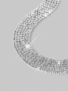 Aloruh 1 pieza Collar de mujer en tono plateado con triple de cubitos de zirconia brillantes y rhinestones, adecuado para vacaciones y fiestas formales - Plateado - Ver 3