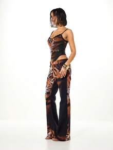 SUMWON WOMEN Top estilo corset de malla con estampado de tigre y tirantes ajustables para festivales de verano, clubes nocturnos y moda de vanguardia - Negro - Ver 5