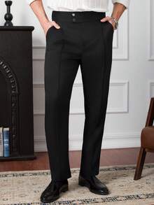 Manfinity Homme Men's Solid Color High Waist Pocket Casual Office Commute Suit Pants For Ceremony - Black - View 5