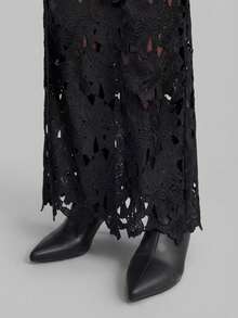 Ontre 2026SS New Spring/Summer Outfit, Black Hollow-Cut Lace Fabric, Loose Fit Women's Skirt, Elegant For Parties, High-End Sophisticated Urban Casual Business Attire, Low-Key Refined Vibe, High-Quality Airport Fashion, Versatile Layering Piece, Thanksgiving Outfit - Black - View 6