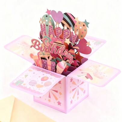 1 Conjunto Cartão de Aniversário Feliz, Caixa de Aniversário Pop-up 3D com Cartão e Envelope, Decoração de Festa de Aniversário, Presentes de Aniversário para Pais, Amigos, Aniversários, Suprimentos para Eventos, Artesanato DIY, Lembrancinhas de Festa
