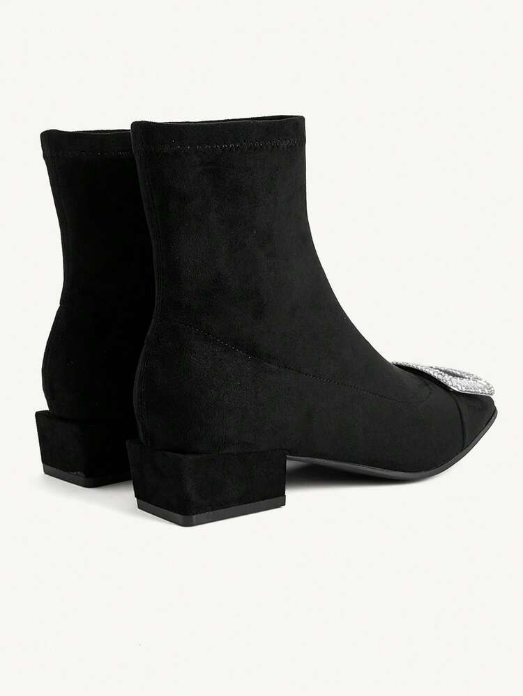 CUCCOO CHICEST Women's Rhinestone Decor Fashion Daily Wear Versatile Chunky Heel Ankle Boots For Christmas