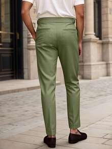Manfinity Mode Men Buckled Detail Slant Pocket Suit Trousers - Olive Green - View 2