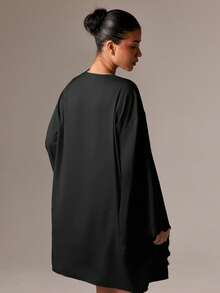 AiiRZ 女士缎面蕾丝三角文胸短裤睡袍套装家居服睡衣内衣睡衣睡衣系列卧室必备 - 黑色 - 查看 2