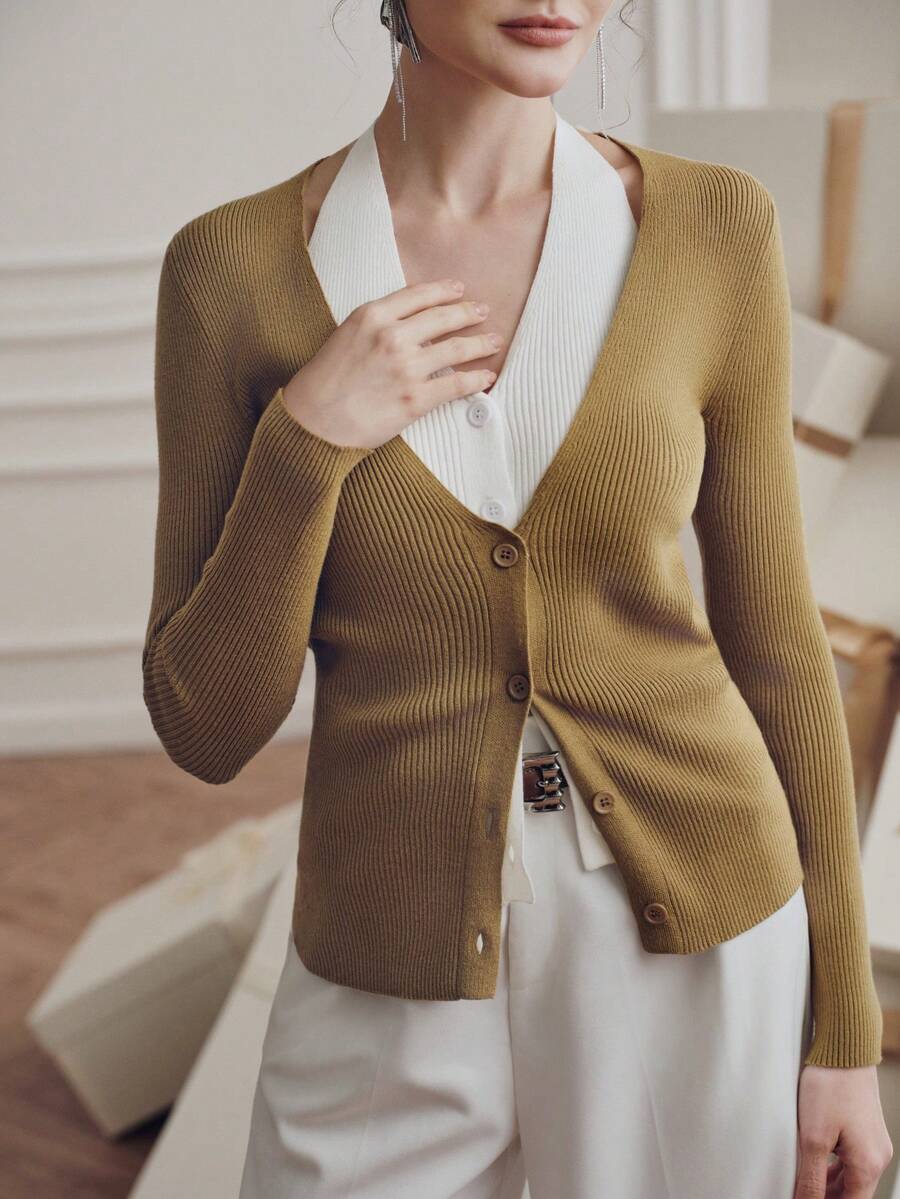 Anewsta Atasan Rajut Tanpa Lengan Model Halter Neck Elegan dengan Desain Berlipat, Hijau Zaitun, Gaya Prancis Mewah untuk Acara Formal Musim Semi/Panas - Olive Green - View 1