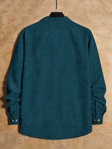 Manfinity VCAY 男士纯色长袖前开襟休闲衬衫套装 蓝绿色男装 绿松石色男装 男士蓝绿色两件套 男士灯芯绒套装 男士蓝色两件套 - 寶藍色 - 查看 4