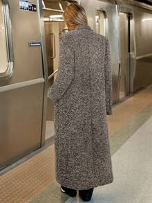 Siren Gaze 女士秋冬翻领人字纹双排扣长袖长款休闲大衣