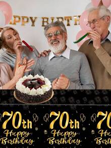 1PC/3Pcs/6Pcs Black Gold Fragmented Gold Birthday 70th Birthday Party Disposable Rectangular Tablecloth, Table Runner Perfectly Decorated Men Women's Birthday Party Room Table, 70th Birthday, Party Gift Table Decoration Table Cloth Table Cover, Birthday Gift, Party Favor - Multicolor - View 7