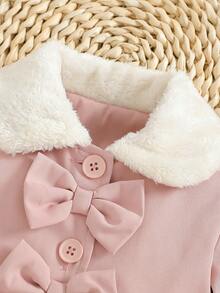 SHEIN 女宝宝蓬松领蝴蝶结装饰风衣，秋冬