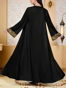 SHEIN Najma Women's Art Pattern Embroidery Digital Print Casual Open Front Long Sleeve Cardigan, Suitable For Spring And Autumn, Arabic Abaya Style - Multicolor - View 2