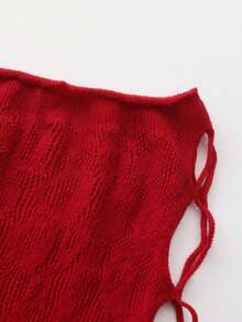 2pcs Christmas Wine Red Sexy Women's Lingerie Set, Cropped Top And Mini Skirt With Fishnet Overlay - Burgundy - View 3