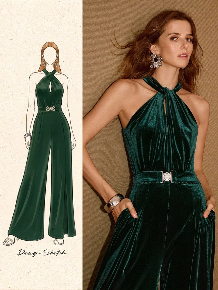 RUCHED SLANT POCKET JUMPSUIT