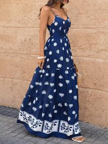 Travachic Women's Casual Vacation Plant Print Dress, Summer Beach, Christmas Party, Elegant New Year's Eve Outfits, Casual Going Out Outfits - Blue and White - View 7