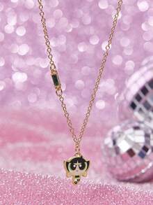THE POWERPUFF GIRLS X SHEIN 1 pieza Collar casual y lindo con elemento de dibujos animados de moda, de nicho lujoso, adecuado para varias fiestas, conciertos/festivales - Dorado - Ver 1