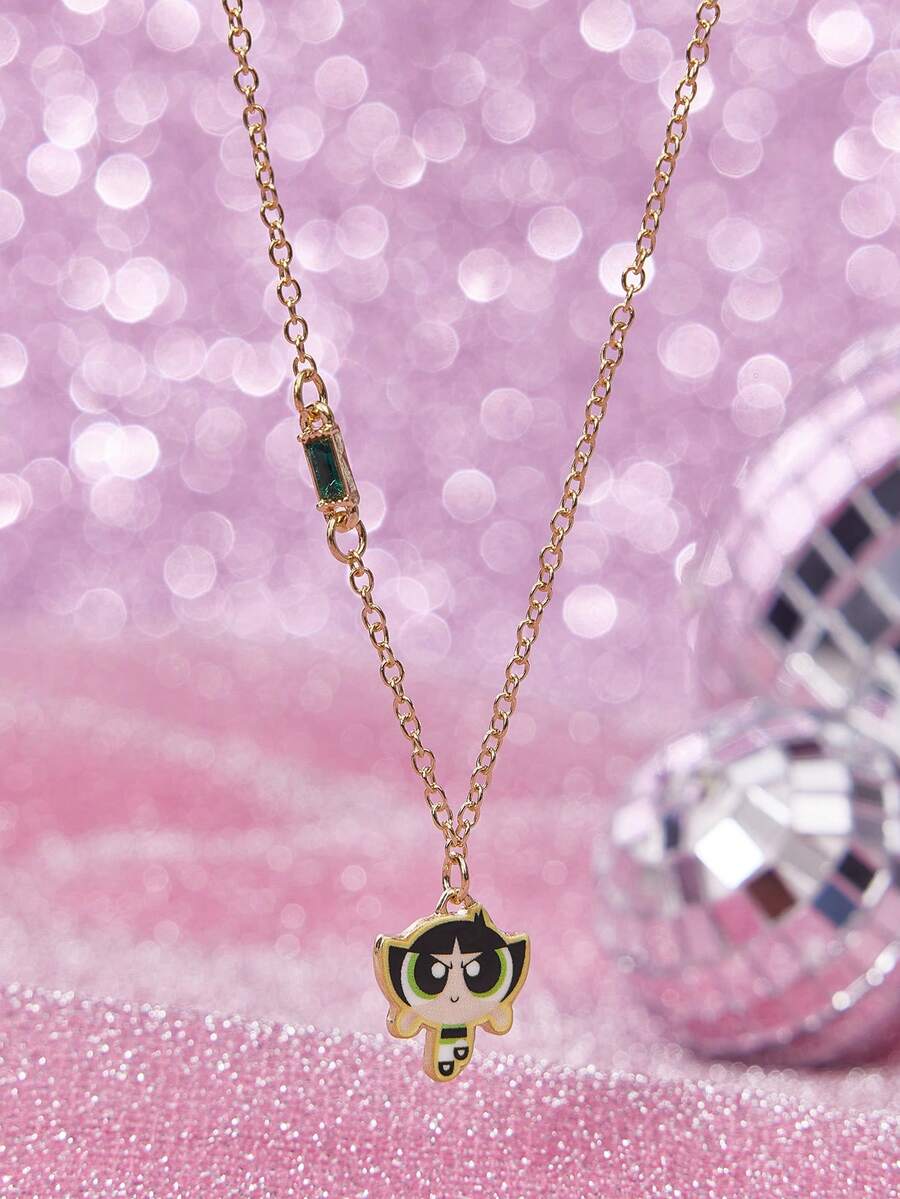 THE POWERPUFF GIRLS X SHEIN 1 pieza Collar casual y lindo con elemento de dibujos animados de moda, de nicho lujoso, adecuado para varias fiestas, conciertos/festivales - Dorado - Ver 1