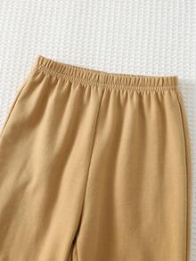 Cozy Pixies Conjunto de 2 peças para bebê menino com estampa de animais de desenho animado, composto por camiseta de manga curta com gola redonda e calça com elástico na cintura. - Caqui - Ver 6