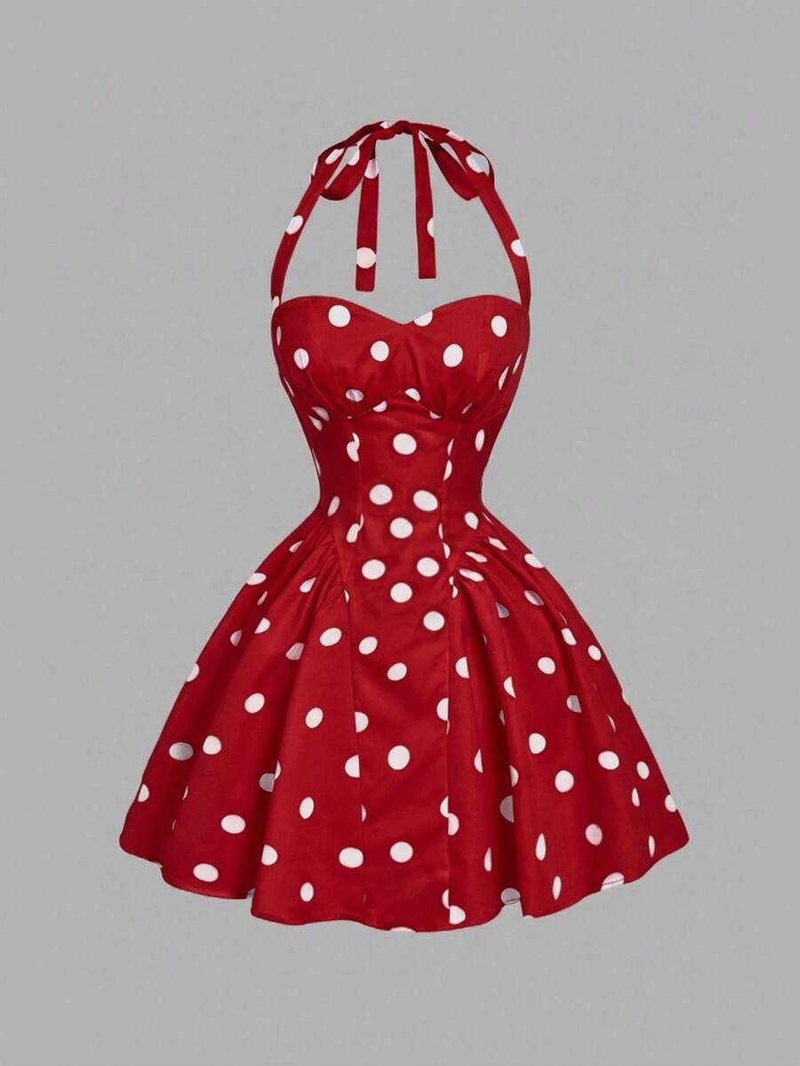 SHEIN MOD 女士波点抹胸长裙，简约时尚，适合夏季穿着。 - 紅色 - 查看 1