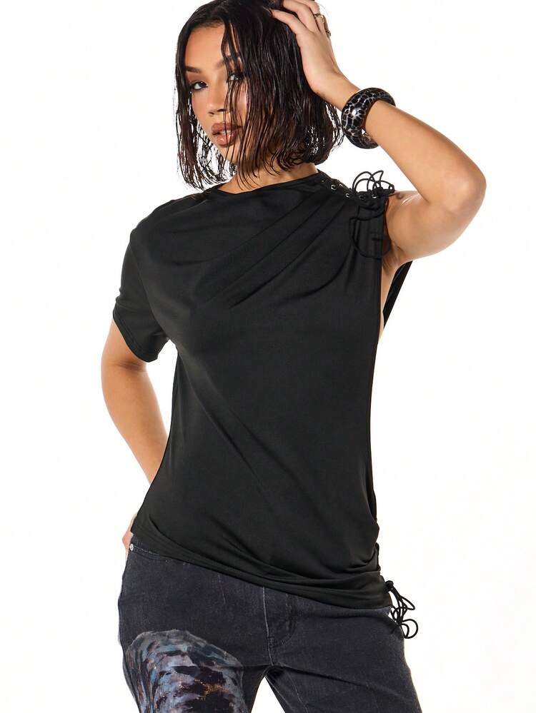 SUMWON WOMEN Top drappeggiato asimmetrico con lacci in jersey