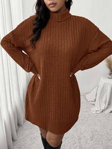 SHEIN Frenchy Váy len cổ lọ tối giản, giản dị, cỡ lớn, phù hợp cho cả đi chơi và ở nhà, mùa thu/đông - Màu Cam cháy - Xem 4