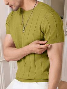 Manfinity Homme Men's Casual Solid Color Short Sleeve Knit Top - Green - View 6