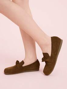 CUCCOO DOLLMOD 女士休闲百搭通勤简约扭结平底鞋 - 巧克力棕 - 查看 5