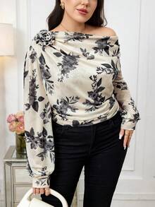 Modelyn Plus Size Floral Print 3D Floral Decor Ruffle Elegant Long Sleeve Shirt - Multicolor - View 7
