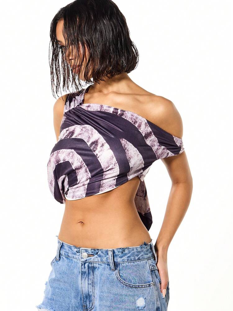 SUMWON WOMEN Off Shoulder Tie Knot Crop Top