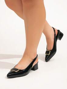 CUCCOO CURVES Plus Size Women's Pointed Toe High Heel Shoes, Fashion Nude Strap Buckle Design, Elegant Ladies High Heels For Christmas - Black - View 5