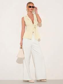 COSMINA Áo khoác blazer mỏng không tay cổ chữ V sâu, thanh lịch, đa năng dành cho nữ, đính kim loại, phù hợp cho tiệc tùng, hẹn hò, mặc nhiều lớp và mọi mùa. - Màu be - Xem 5