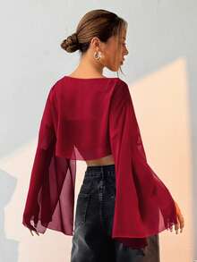 SHEIN EZwear 女士时尚性感纯色短款衬衫 - 紅色 - 查看 2