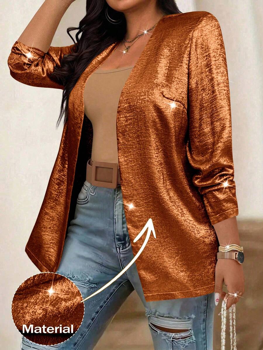 SHEIN Clasi Plus Size Women Open Front Casual Party Versatile Jacket - Orange - View 1