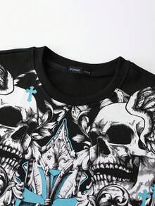ROMWE MEN Men's Gothic Dark Print Short Sleeve T-Shirt, Loose Fit - Black - View 2