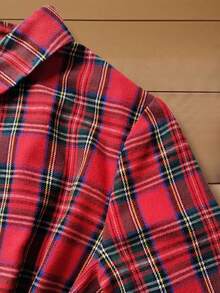 SHEIN Clasi Plus-Size Woven Women's Christmas Checkered Autumn Dress - Red - View 7