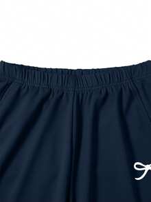 Sparklyn 少女褶皱T恤和阔腿裤套装，休闲可爱蝴蝶印花套装 - 藏蓝色 - 查看 7